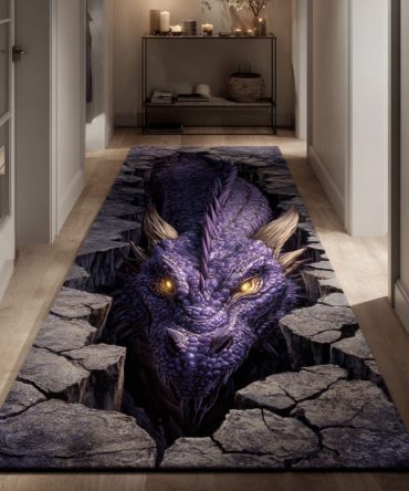Purple Abyss Dragon Fantasy Runner Rug – Bold Mythical Dragon Hallway Accent, Durable Low-Pile Runner With Non-Slip Backing For Game Rooms