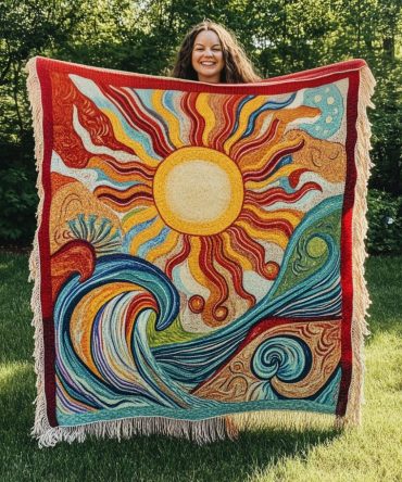 Radiant Waves Cozy Throw - Soft Woven Blanket For Sofa In Sun-Kissed Blues, Lightweight & Breathable, Stylish Living Room Accent, 50X60, Easy Care