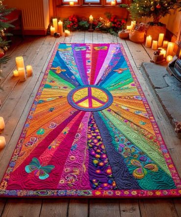 Rainbow Peace Garden Runner Rug — Vibrant Hallway & Entryway Carpet, Colorful Boho Runner For Year-Round Cheerful Décor