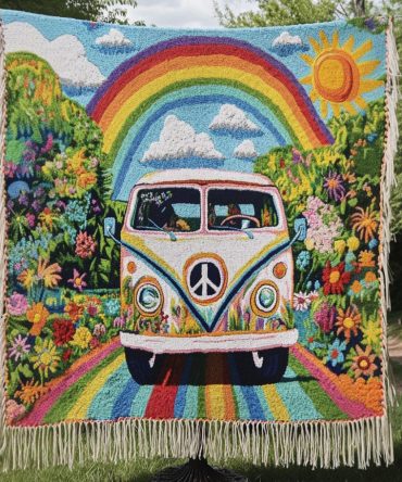 Rainbow Road Trip Woven Throw Blanket — Colorful Striped Travel & Sofa Throw, Lightweight Cozy Accent For Home