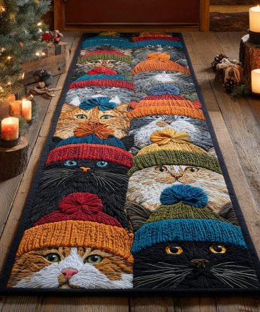 Rainbow Whisker Hallway Runner Rug - Bright Non-Slip Cat Design Runner, Washable Soft Area Rug For Home & Entry