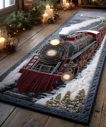 Red Cabin Railway Runner Rug - Vintage Train & Cabin Design, Non-Slip Rustic Hallway Runner For Entryway, Mudroom & Cabin Decor
