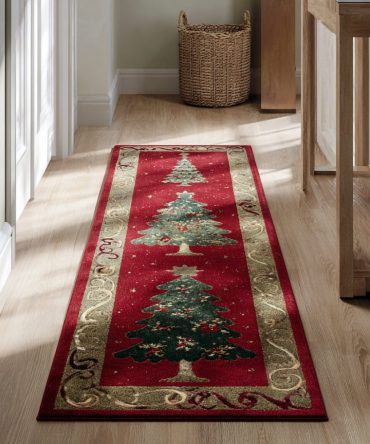 Vibrant Red Christmas Tree Runner Rug – Festive Holiday Hallway Accent, Durable Non-Slip Runner For Entryways & Stairs, Easy-Care