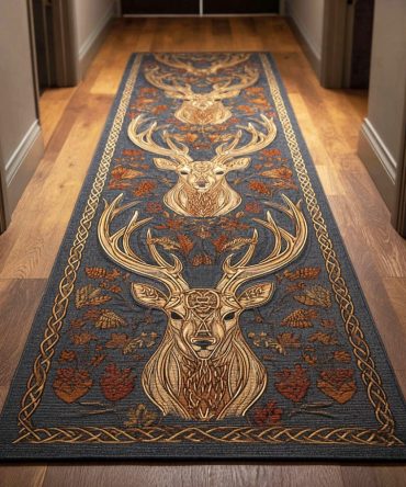 Regal Stag Heritage Runner Rug – Elegant Deer Motif Hallway Runner, Durable Low-Pile Accent With Non-Slip Backing For Lodge & Entryway