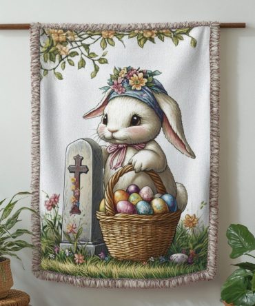 Remembrance Bunny Blessing Woven Throw - Gentle Easter Bunny Memorial Sofa Blanket, Soft Comforting Spring Decor & Keepsake Gift