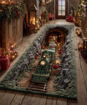 Rocky Ridge Railroad Train Runner Rug – Rustic Locomotive Hallway Runner, Durable Low-Pile Mat With Non-Slip Backing For Entryways & Kids Rooms