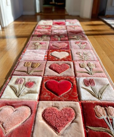Rose Petal Valentine Runner Rug - Romantic Rose Petals Pattern For Hallway & Bedroom , Plush Comfort, Machine-Washable, Gift-Ready Runner