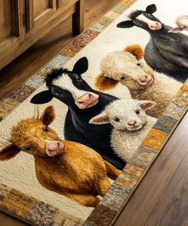 Rural Harmony Farmhouse Runner Rug - Charming Country Hallway Runner With Pastoral Motifs, Durable Low Pile & Easy Spot-Clean Fabric