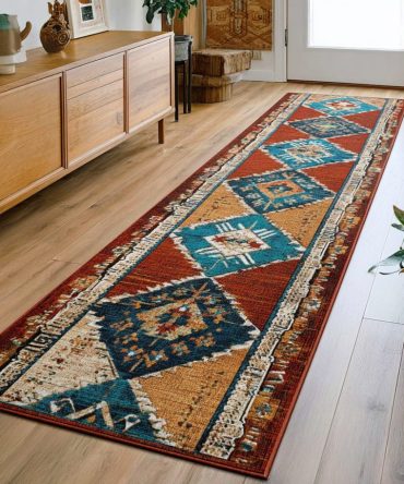 Rustic Farmhouse Runner Rug — Rustic Line Design, Durable Non-Slip Hallway Runner For Country, Cabin Or Modern Farmhouse Decor