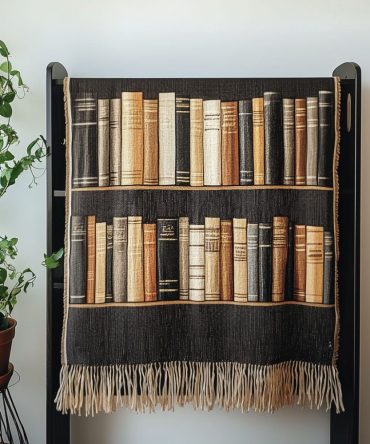 Rustic Literary Charm Woven Throw — Cozy Bookshelf Blanket, Farmhouse Decorative Couch Accent For Warm & Inviting Home Interiors