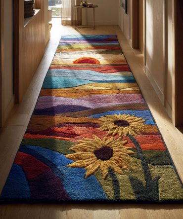 Rustic Sunflower Field Runner Rug — Country-Style Hallway Runner, Durable Low-Pile Weave, Stain-Resistant & Machine-Care For Farmhouse Charm
