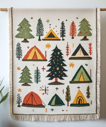Rustic Tent Pattern Woven Throw Blanket - Classic Outdoor Motif, Durable Weave, Perfect For Campsite Picnics, Rvs, And Cozy Home Styling