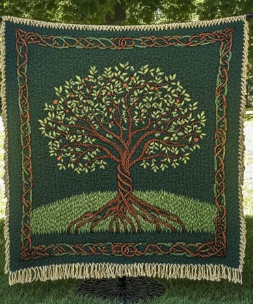 Sacred Green Tree Tapestry Throw — Intricate Tree Of Life Woven Sofa Blanket, Boho Decorative Cozy Throw For Living Room & Bedroom