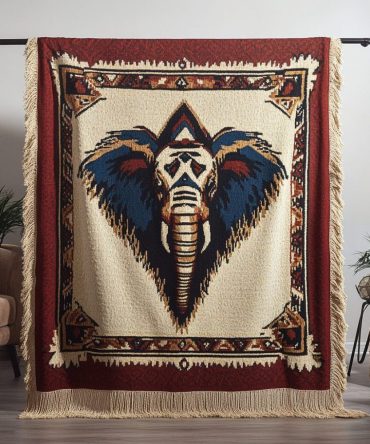 Sacred Trunk Heritage Jacquard Throw - Timeless Woven Couch Blanket, Reversible Elephant Motif For Cultural & Eclectic Interiors