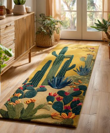 Saguaro Cactus Garden Runner Rug — Southwest-Inspired Hallway & Entryway Carpet, Durable Low-Pile Botanical Accent
