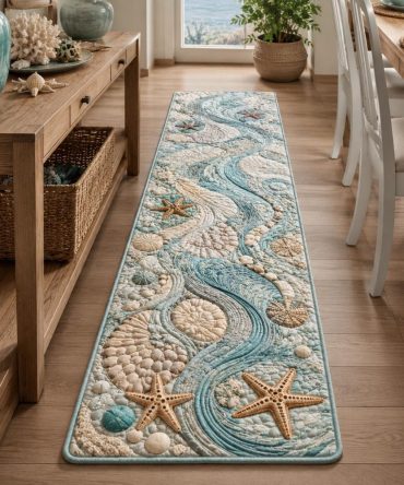 Saltwater Dreams Coastal Runner Rug - Soothing Blue Hallway Carpet With Durable Weave, Fade-Resistant Fibers & Non-Slip Backing