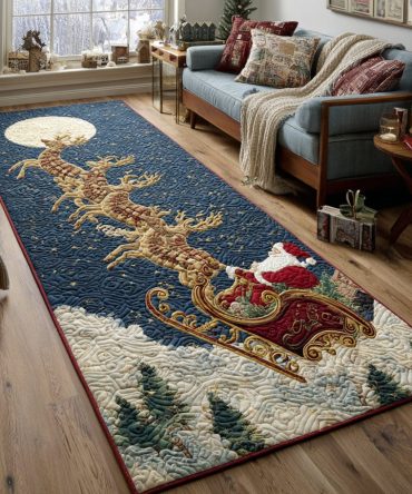 Santa Arrival Holiday Runner Rug — Festive Entryway & Hallway Accent With Classic Santa Design, Soft Pile, Non-Slip Backing And Easy-Care