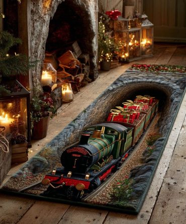 Santa Cargo Express Runner Rug — Festive Train-Themed Hallway & Stair Runner, Durable Holiday Carpet To Delight Kids & Guests