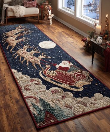 Santa Magic Christmas Runner Rug — Festive Hallway & Entryway Runner, Anti-Skid Backing, Plush Pile, Easy-Care Holiday Mat