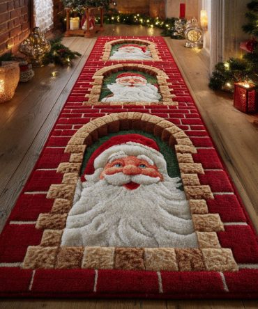 Santa Parade Festive Runner Rug — Holiday Hallway & Entry Runner, Non-Slip, Durable Low-Pile, Machine-Washable Christmas Décor