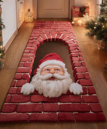 Santa Peek Festive Runner Rug — Charming Christmas Hallway & Entryway Runner, Non-Slip, Low-Pile, Machine-Washable Holiday Accent