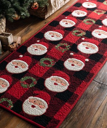 Santa’S Workshop Runner Rug — Playful Christmas Hallway Carpet With Santa & Toy Motifs, Durable Low-Pile Holiday Runner For Families