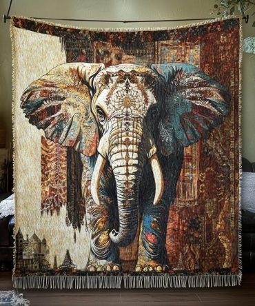 Savanna Guardian Animal Woven Throw Blanket - Majestic Safari-Inspired Sofa Blanket With Wildlife Motifs, Cozy Rustic Home Accent