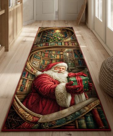 Scroll Santa Claus Runner Rug — Vintage Santa Scroll Holiday Runner With Festive Illustration, Plush Comfort & Non-Slip Backing