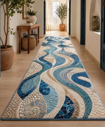 Seaside Calm Classic Runner Rug - Nautical Hallway Carpet With Subtle Pattern, Low-Pile Comfort, Stain-Resistant & Easy Maintenance