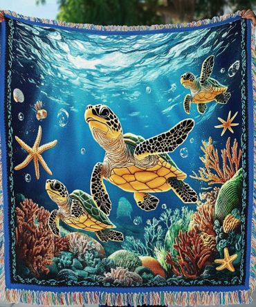 Serene Shells Decorative Throw — Coastal Woven Blanket For Living Room & Beach House , Soft, Lightweight, Easy Care