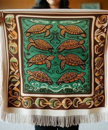 Shelled Wonder Nautical Throw Blanket — Charming Turtle & Shell Woven Sofa Cover, Soft Cotton-Blend Accent For Beach House Decor