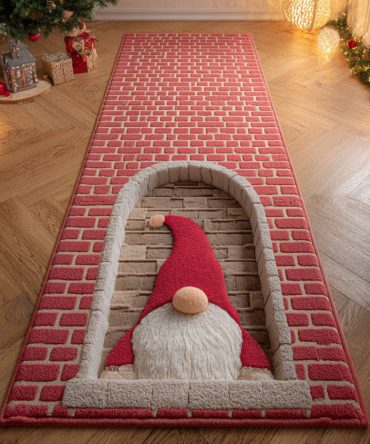 Silent Gnome Winter Runner Rug — Calm Nordic Holiday Hallway Runner, Low-Pile, Non-Slip Backing, Durable & Machine-Washable Design