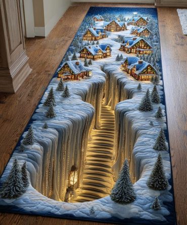Silent Town Winter Runner Rug - Scenic Holiday Hallway Carpet With Cozy Town Print, Low-Profile Non-Slip Runner For Entryways