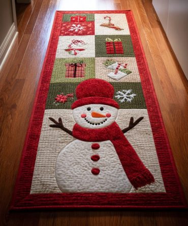Smiling Snowman Festive Runner Rug - Cheerful Snowman Hallway Carpet For Christmas Decor, Non-Slip Durable Holiday Runner