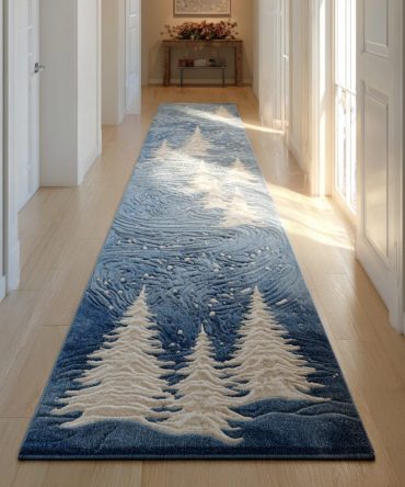 Festive Snow & Pine Christmas Tree Runner Rug — Holiday Hallway Carpet With Non-Slip Backing And Fade-Resistant Print