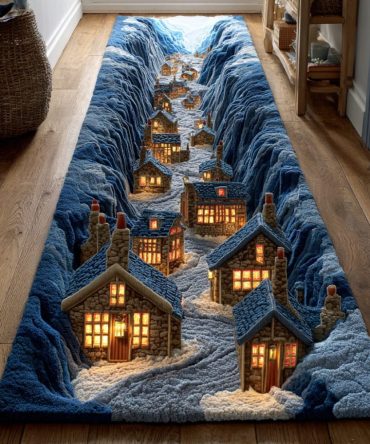 Snow Village Winter Runner Rug – Charming Holiday Village Hallway Runner, Low-Pile Durable Mat, Machine-Washable, Non-Slip For Seasonal Decor