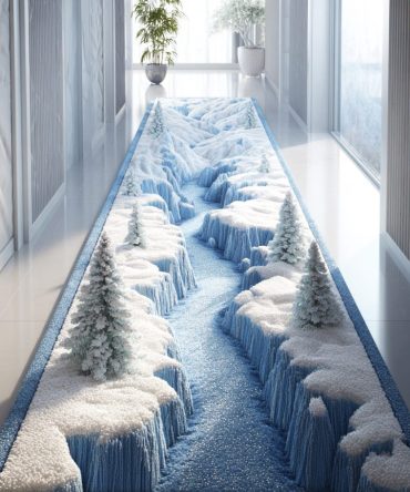 Snow Whisper Hallway Runner Rug — Soft White & Gray Field Pattern Runner For Entryways, Low-Pile Non-Slip Modern Accent