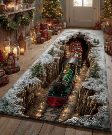 Snowbound Rail Ride Runner Rug - Winter-Inspired Hallway Runner With Cool Tones, Durable Low-Pile Construction & Non-Slip Backing