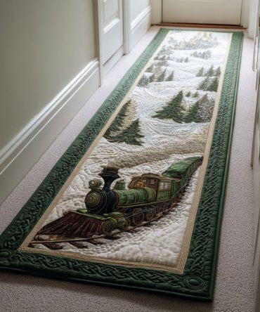Snowflake Express Winter Runner Rug — Elegant Snowflake Holiday Hallway Carpet, Fade-Resistant, Non-Skid Backing & Easy Care Finish