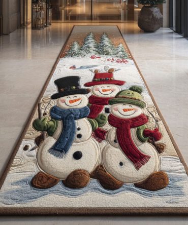 Charming Snowman Hallway Runner Rug — Washable Holiday Christmas Decor, Non-Slip Accent For Entryway & Stairs, Festive Winter Style