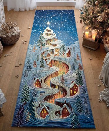 Snowy Dream Holiday Runner Rug — Soft Washable Christmas Hallway Accent, Non-Slip Backing For Entryway, Stairs & Kitchen