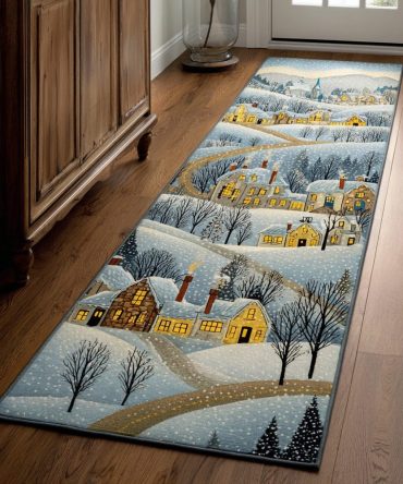 Snowy Hills Hallway Runner Rug - Soft Landscape Runner For Entry, Corridor & Cozy Home Styling