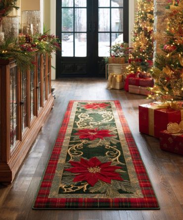 Snowy Route Winter Runner Rug — Snowflake Hallway & Holiday Aisle Runner, Cozy Winter Entry Accent For Seasonal Decorating