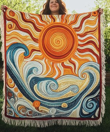 Solar Harmony Handwoven Throw - Serene Warm-Toned Blanket For Couch, Soft Cotton Blend, Reversible Design, Cozy Living Room Accessory, 50X60, Easy Care