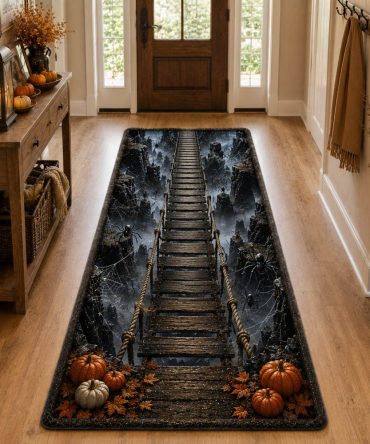 Spider Chasm Statement Runner Rug - Unique Dark Motif Hallway Carpet, Resilient Fibers, Fade-Resistant & Secure Non-Slip Backing