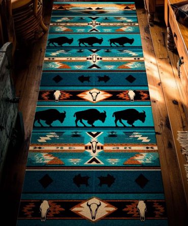 Spirit Bison Tribal Runner Rug — Bold Southwestern Hallway Runner, Heavy-Duty Low-Pile, Anti-Slip, Pet & Kid Friendly, Easy Maintenance