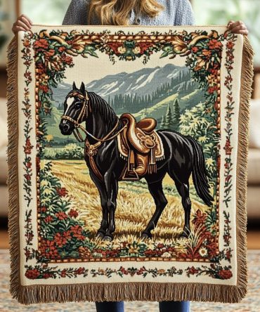 Stallion Glory Decorative Throw Blanket — Bold Equestrian Woven Sofa Cover For Rustic & Modern Homes, Soft Cotton-Blend Cozy Accent