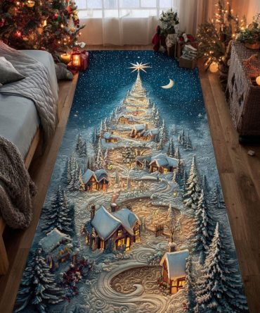 Starbright Winter Lane Runner Rug — Sparkling Holiday Hallway & Wedding Aisle Runner With Star Motif, Festive Elegant Decorative Accent