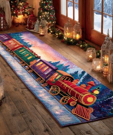 Starlight Engine Path Runner Rug — Celestial Train-Themed Hallway & Stair Runner, Festive Night-Sky Accent For Seasonal Décor