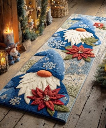 Starlight Gnome Trail Runner Rug — Whimsical Gnome Hallway Carpet, Non-Slip Cozy Seasonal Runner For Entryways